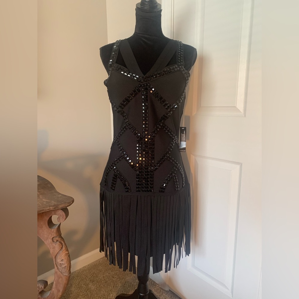 VENUS Black Sequin Fringe Mini Dress